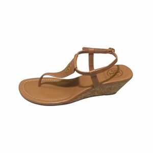 Tory Burch Britton Thong Demi Cork Wedge Leather Sandals Women’s Sz 6.5M